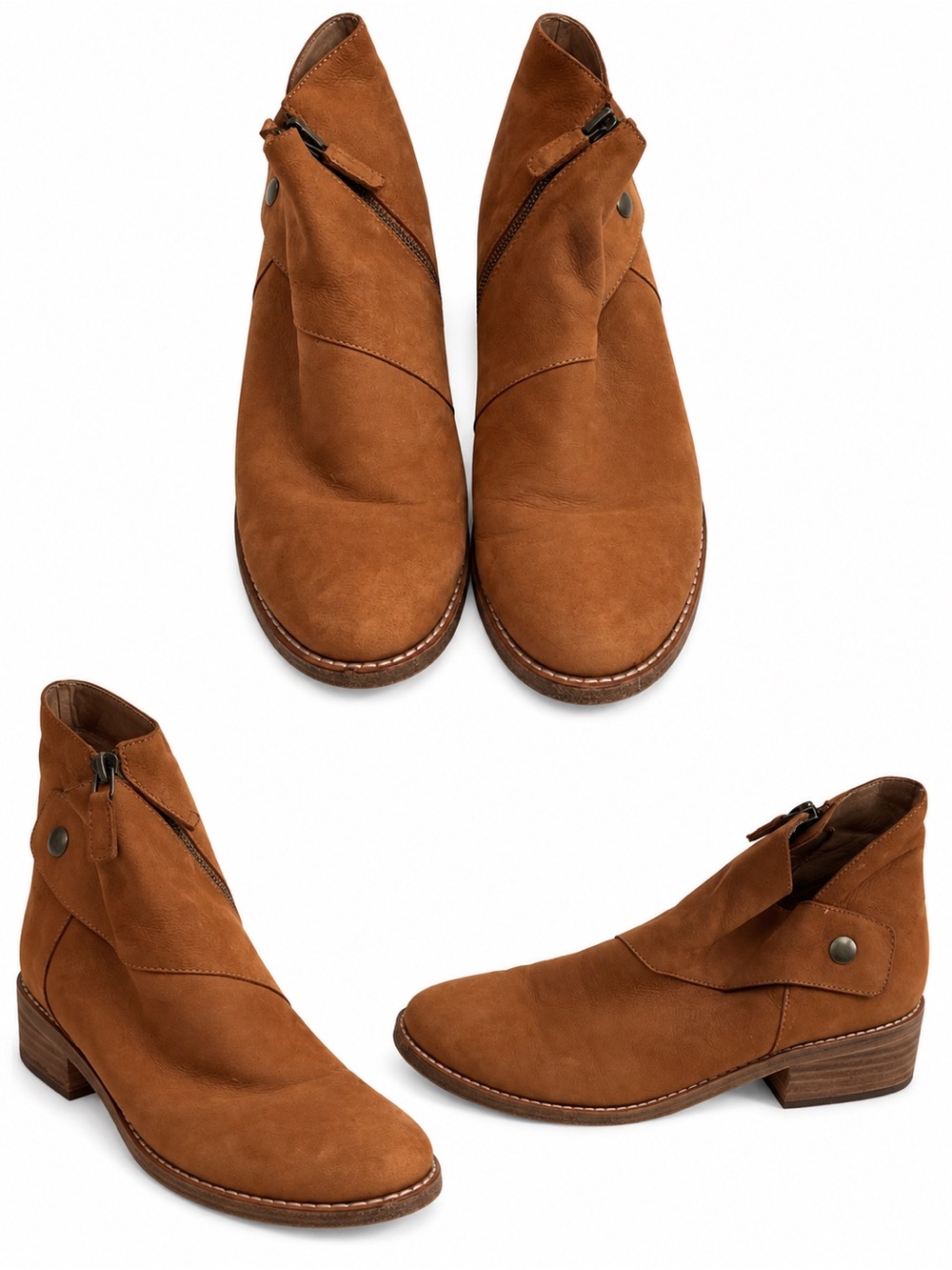 Eileen Fisher Rust Suede Zip-Trim Ankle Booties